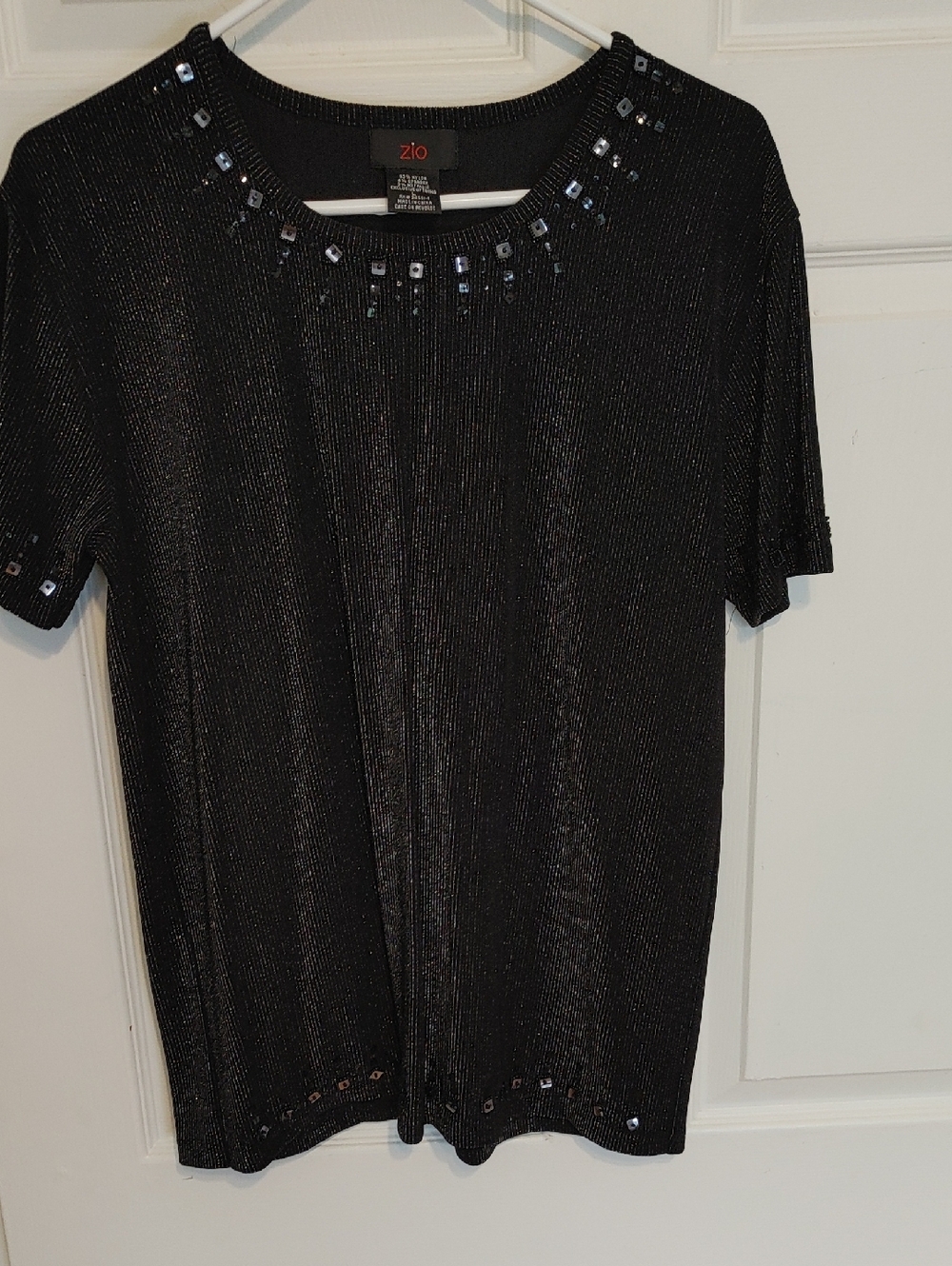 Zio Black Short Sleeve Embellished Knit Tee